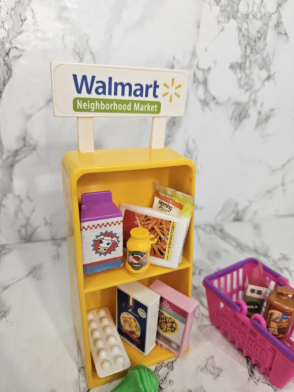 Neighborhood Market Kids Toy Playset - Yellow Display & Pink Cart